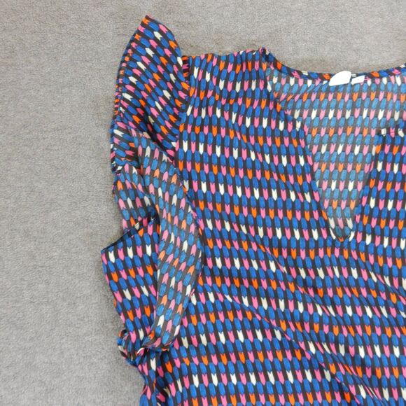 Gap Womens Shirt Large Blue Pink VNeck Flowy Geometric Lightweight Ruffle Sleeve - Picture 6 of 8